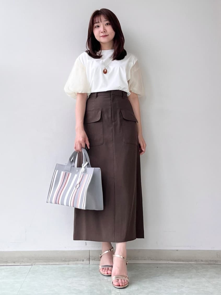KAHOさんの「UNTITLED｜【手洗い可】マルチストライプニットバッグ」を使ったコーディネート