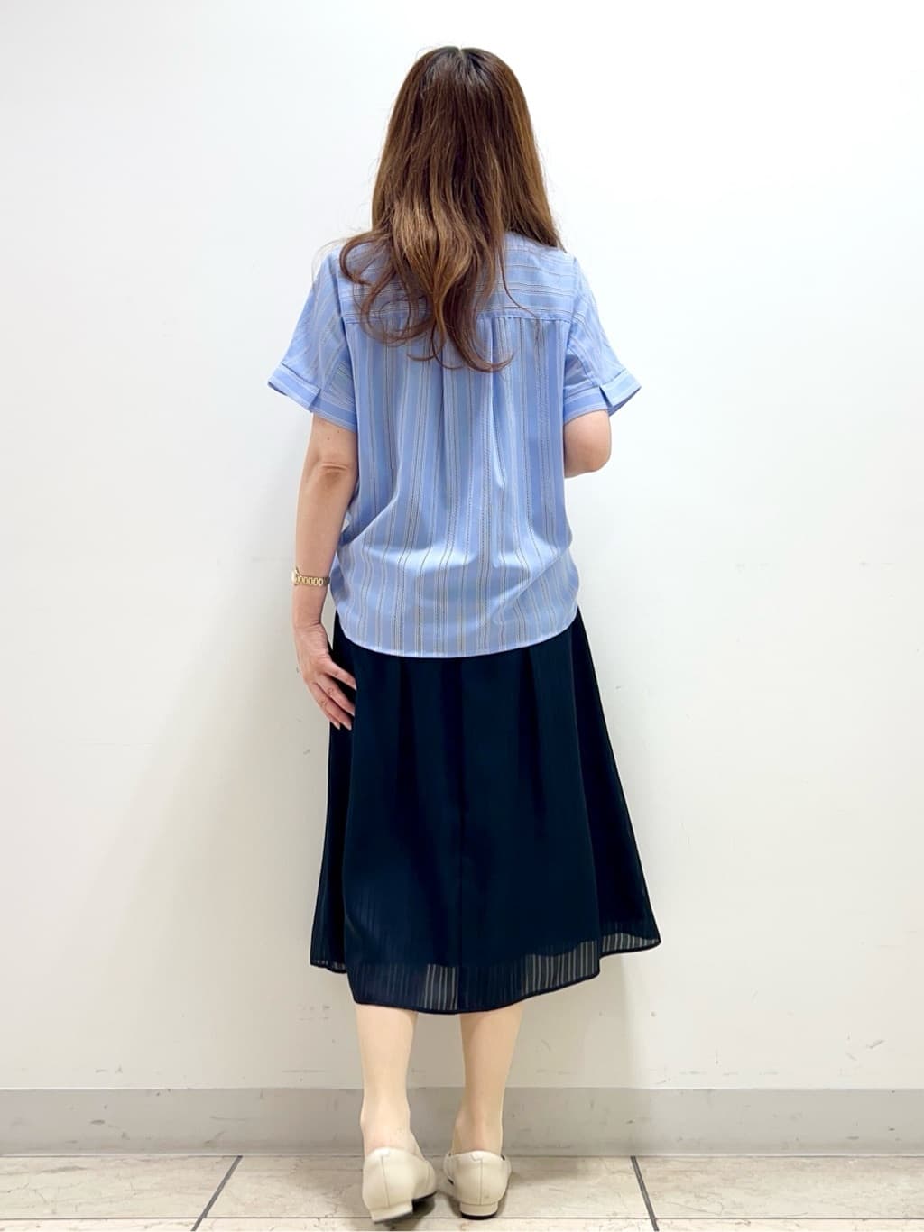 yuさんの「Reflect｜【洗える】ドビーストライプブラウス」を使ったコーディネート