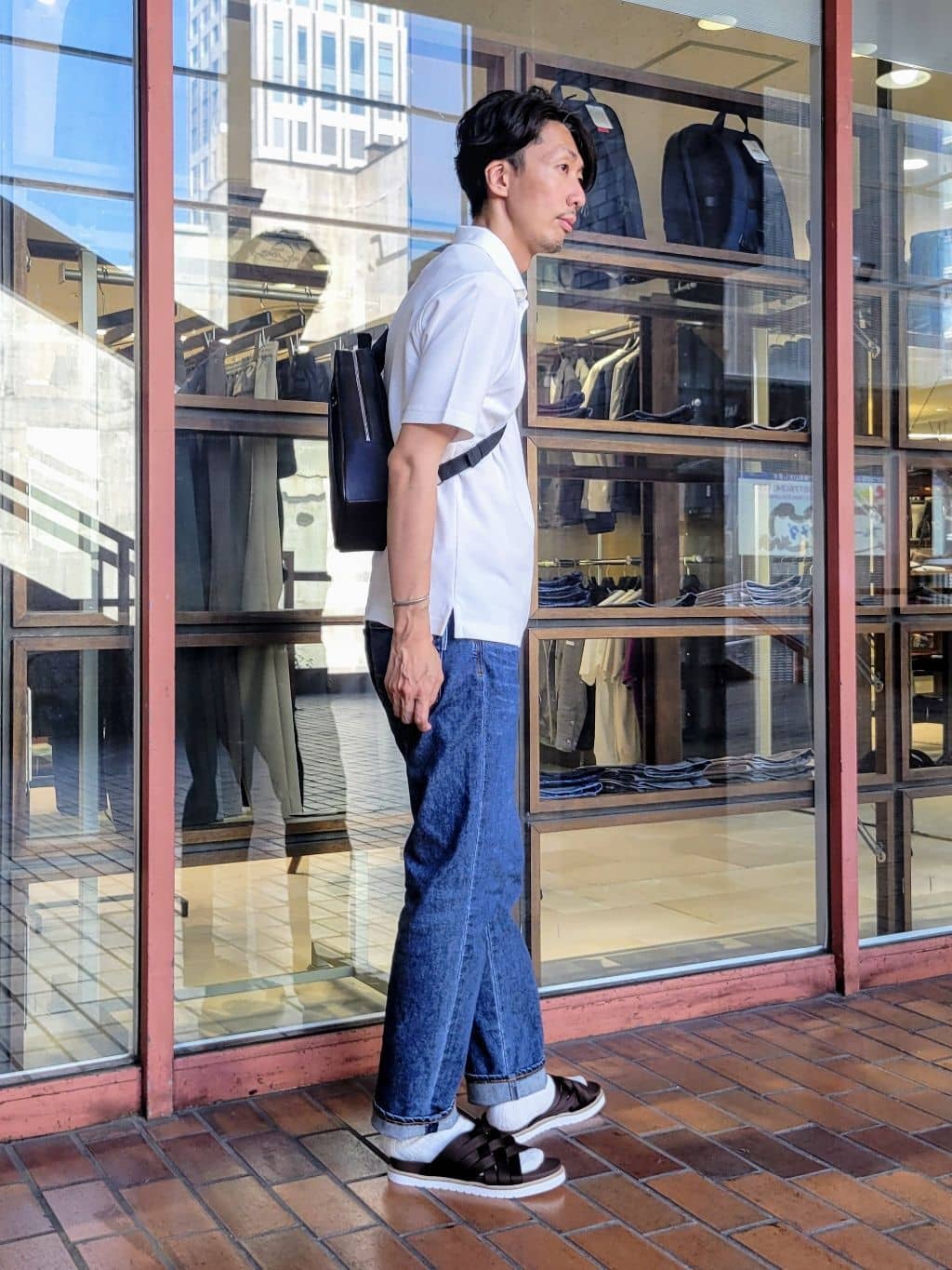 piroyaさんの「TAKEO KIKUCHI｜【抗菌防臭／9色5サイズ展開】ハニカムメランジ ポロシャツ」を使ったコーディネート