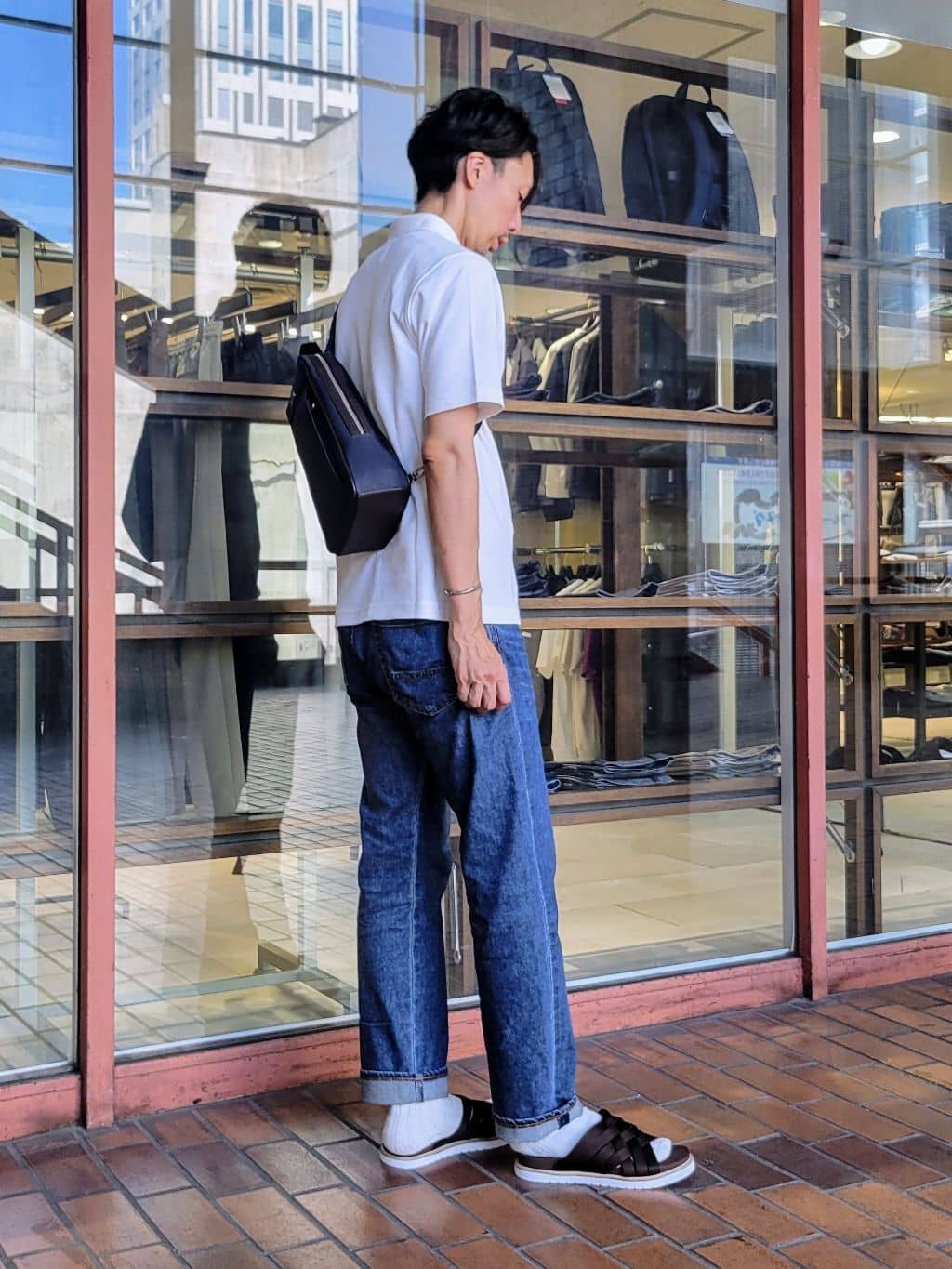 piroyaさんの「TAKEO KIKUCHI｜【抗菌防臭／9色5サイズ展開】ハニカムメランジ ポロシャツ」を使ったコーディネート