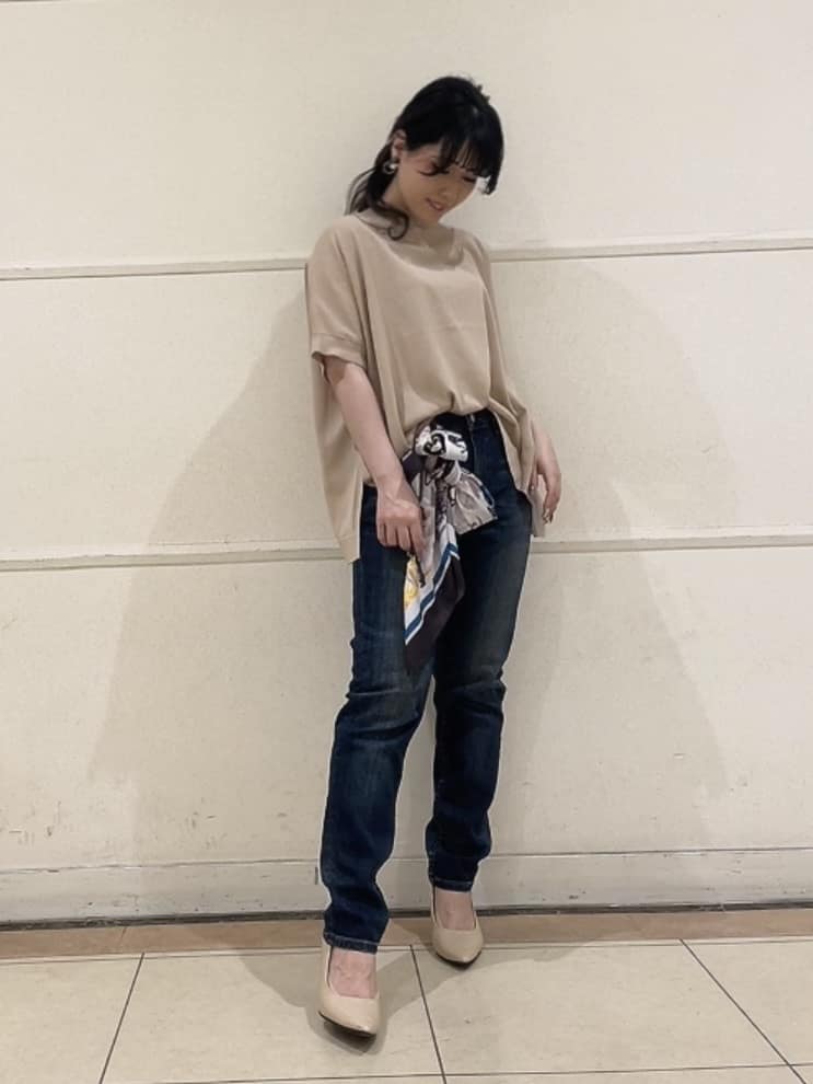 watanabeさんの「UNTITLED｜◆【体型カバー/手洗い可】コットンリネン ワイドプルオーバーニット」を使ったコーディネート
