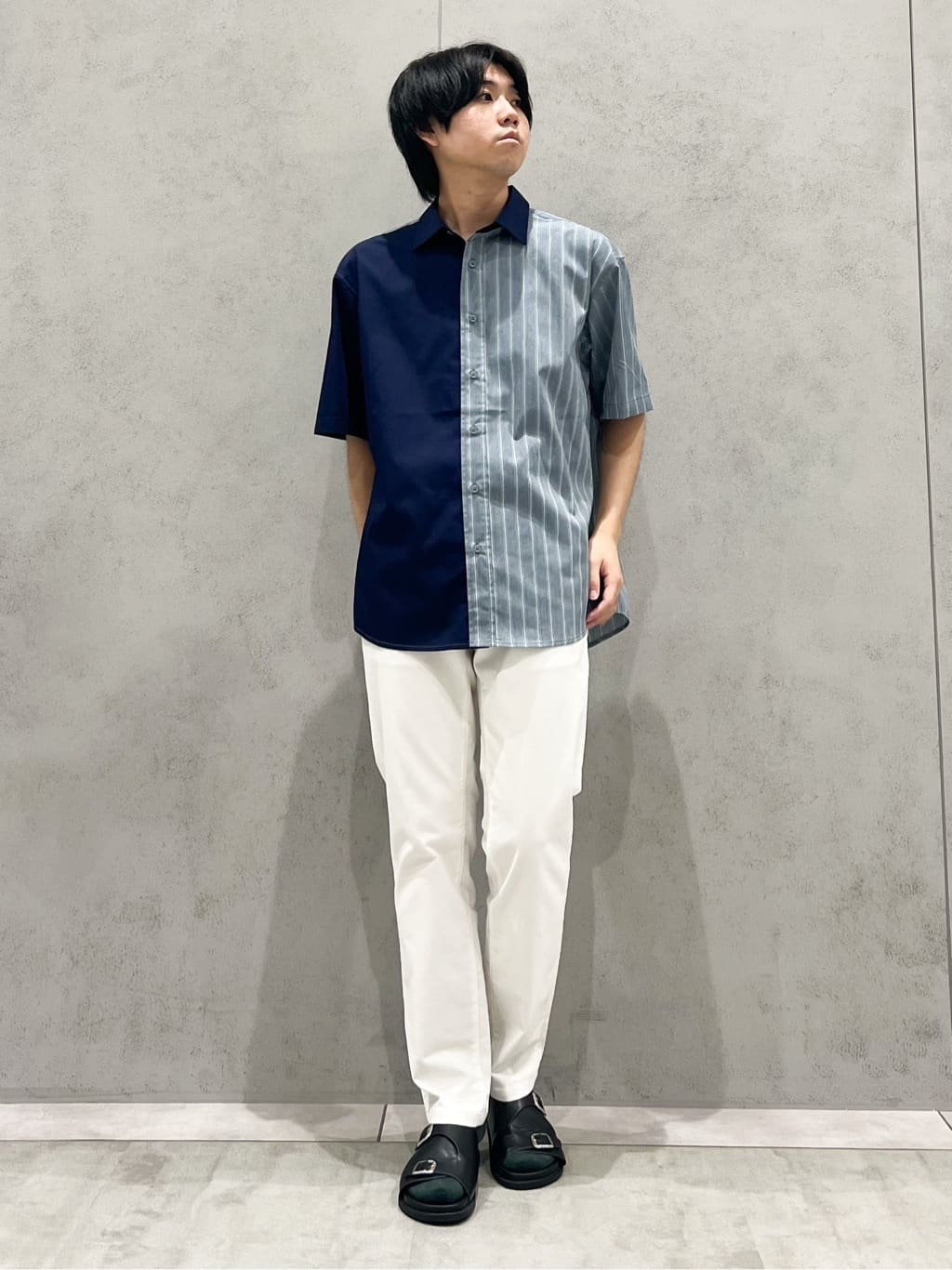 SHI-MAさんの「THE SHOP TK｜ブロードパネルストライプ 半袖シャツ 洗濯機OK／サスティナブル素材」を使ったコーディネート