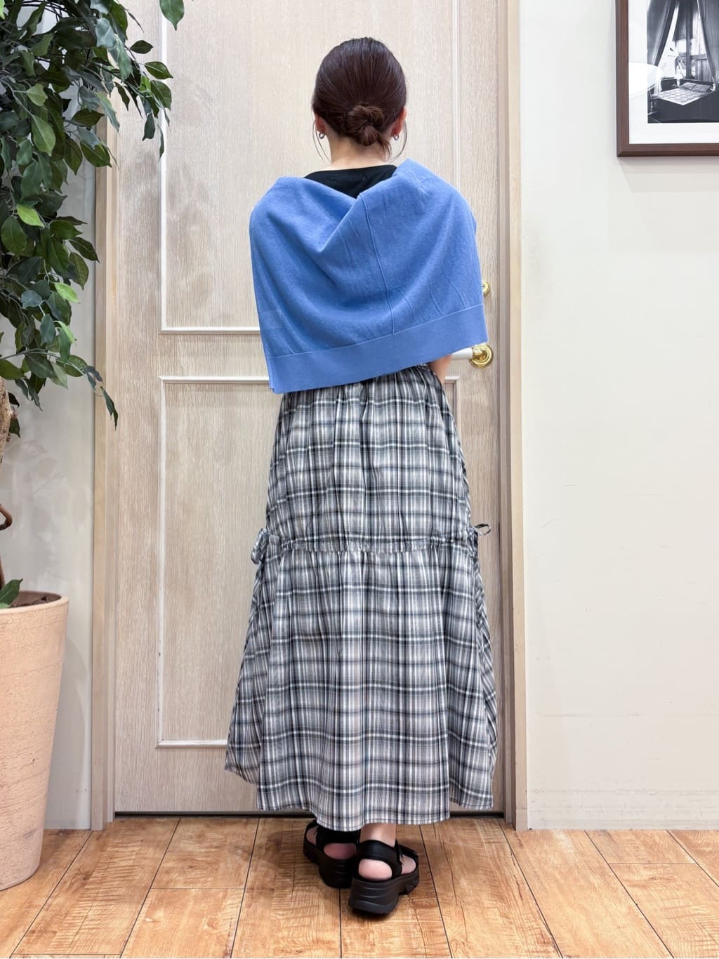 なみさんの「SHOO･LA･RUE｜【S-LL】シルエットが変えられる チェック柄リボンフレアスカート」を使ったコーディネート