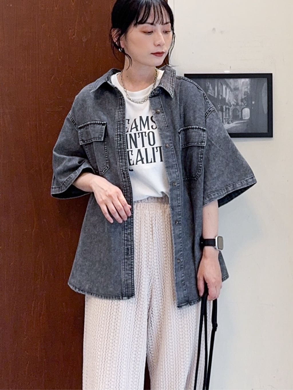 𝐇𝐢𝐫𝐨𝐦𝐢さんの「SHOO･LA･RUE｜【S-LL】クロシェ風レースイージーワイドパンツ」を使ったコーディネート