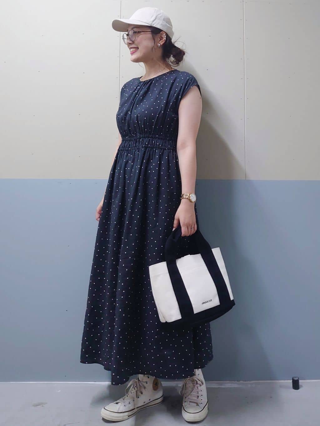 minamiさんの「OPAQUE.CLIP｜ドットプリントワンピース【洗濯機洗い可】」を使ったコーディネート