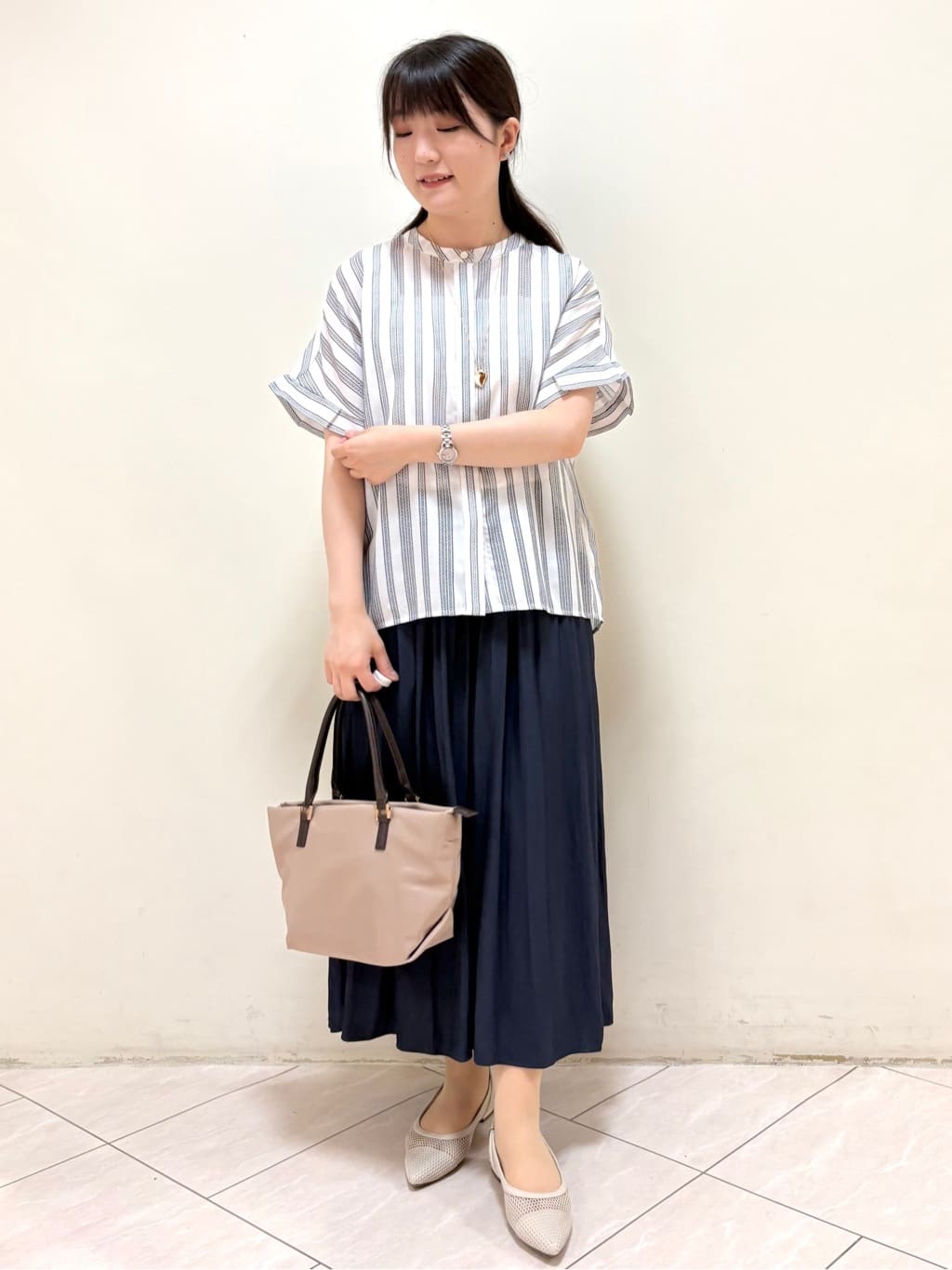 mikiさんの「Reflect｜【洗える】ドビーストライプブラウス」を使ったコーディネート