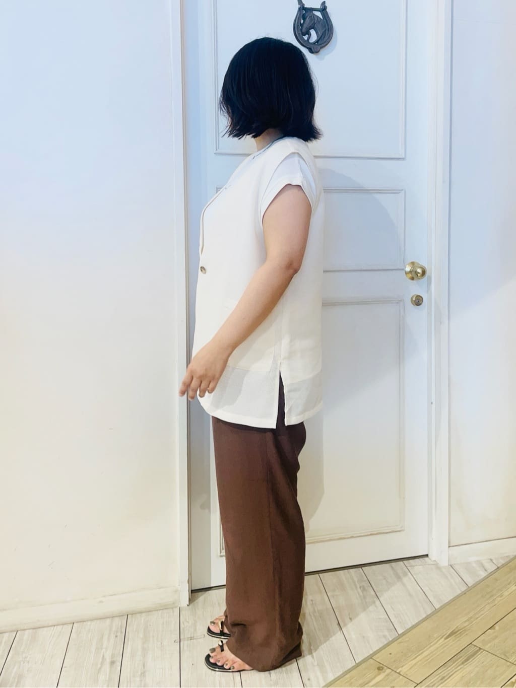 すーさんの「SHOO･LA･RUE｜【S-LL】夏のレイヤードコーデに さらりと着られるメッシュジレ」を使ったコーディネート