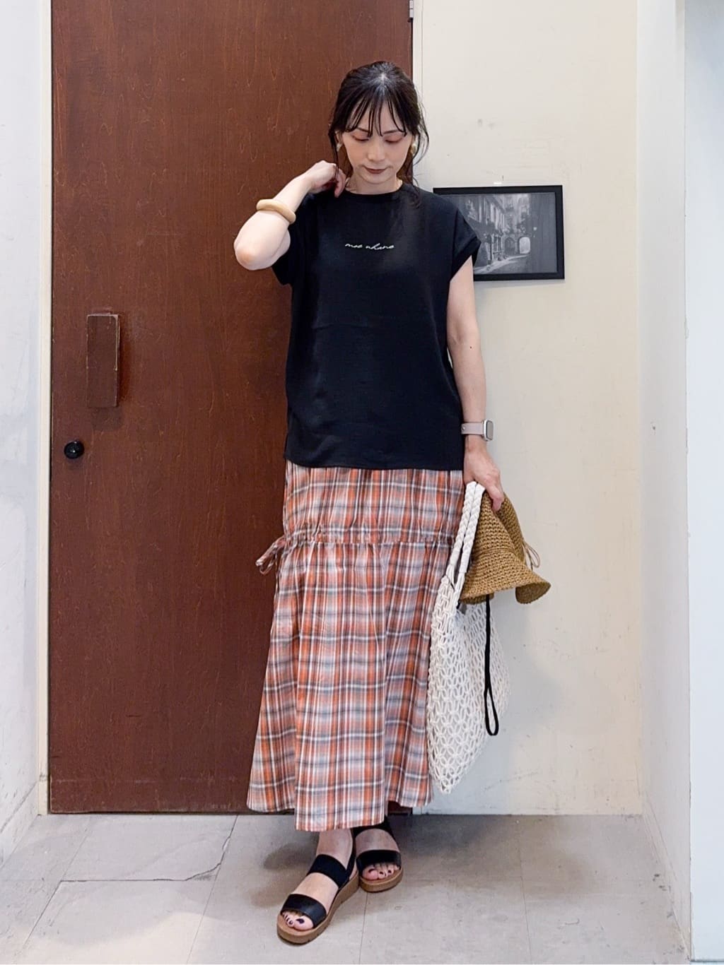 𝐇𝐢𝐫𝐨𝐦𝐢さんの「SHOO･LA･RUE｜【S-LL】シルエットが変えられる チェック柄リボンフレアスカート」を使ったコーディネート