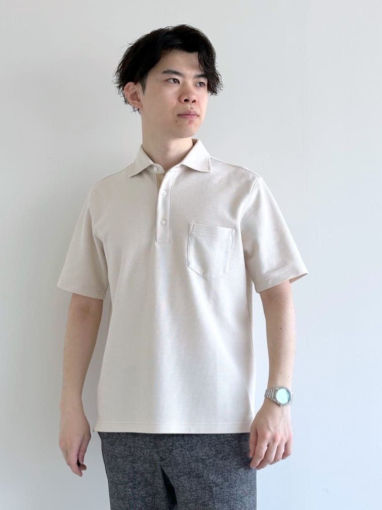 イッシーさんの「TAKEO KIKUCHI｜【抗菌防臭／9色5サイズ展開】ハニカムメランジ ポロシャツ」を使ったコーディネート