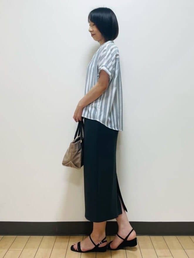 Riiさんの「Reflect｜【洗える】ドビーストライプブラウス」を使ったコーディネート