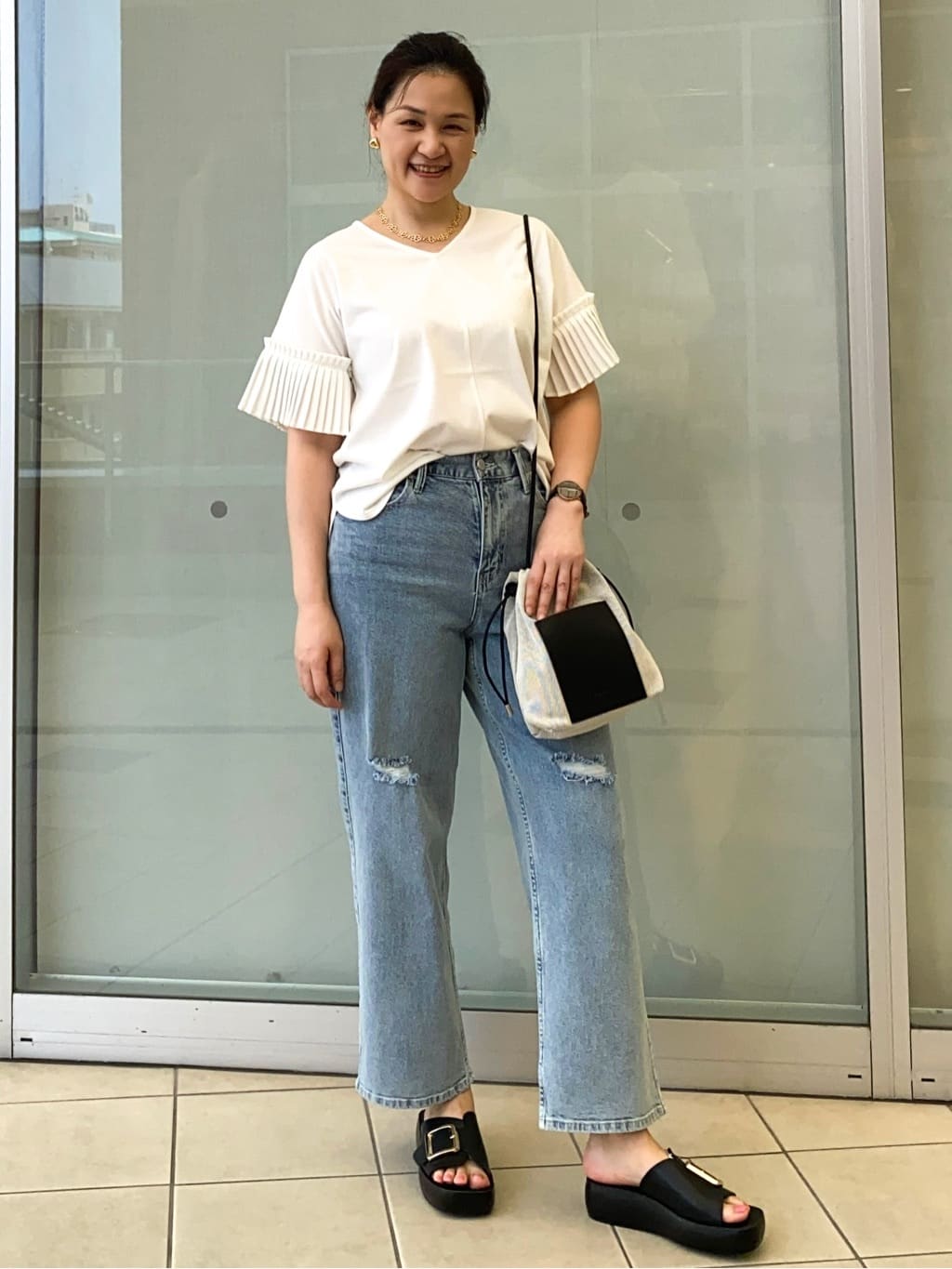 Jeanさんの「OPAQUE.CLIP｜プリーツスリーブドッキングトップス【洗濯機洗い可】」を使ったコーディネート