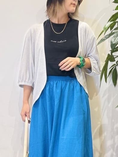 misakiさんの「SHOO･LA･RUE｜【UV/さらさらタッチ】女性らしさ漂う 5分袖ボレロカーディガン」を使ったコーディネート