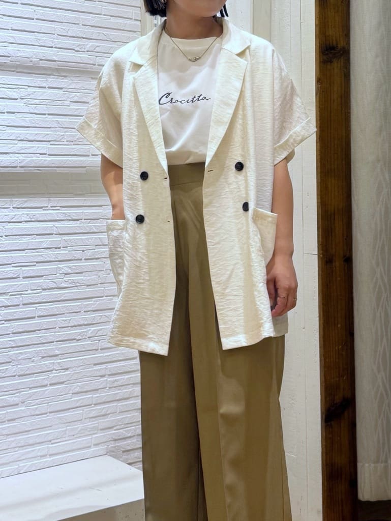 chさんの「THE SHOP TK｜麻調ピンタックワイドパンツ【洗濯機OK】」を使ったコーディネート