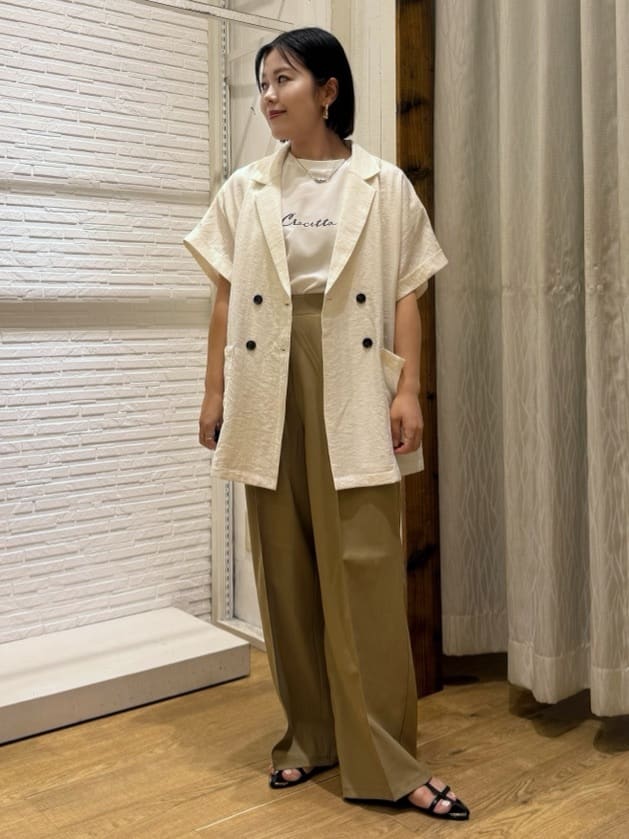 chさんの「THE SHOP TK｜麻調ピンタックワイドパンツ【洗濯機OK】」を使ったコーディネート
