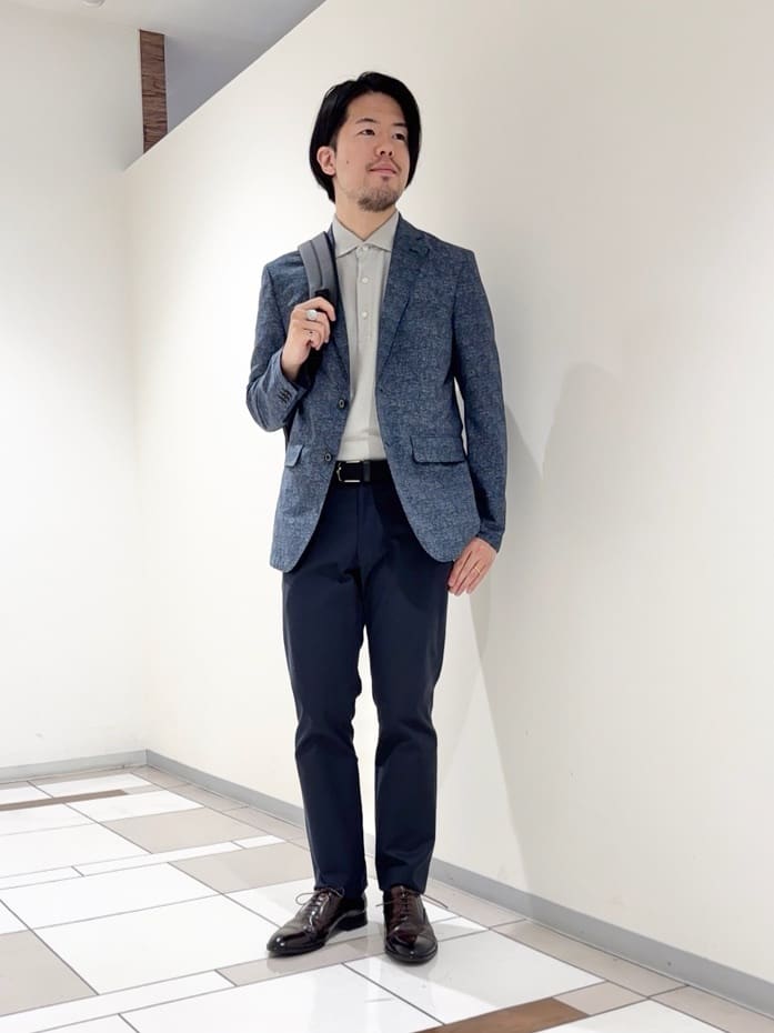 及川さんの「TAKEO KIKUCHI｜【抗菌防臭】COOL DOTS（R）ドビープリント ジャケット」を使ったコーディネート
