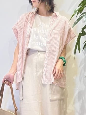 misakiさんの「SHOO･LA･RUE｜【S-LL】大人のきれいめカジュアルに 麻調カーゴナロースカート」を使ったコーディネート