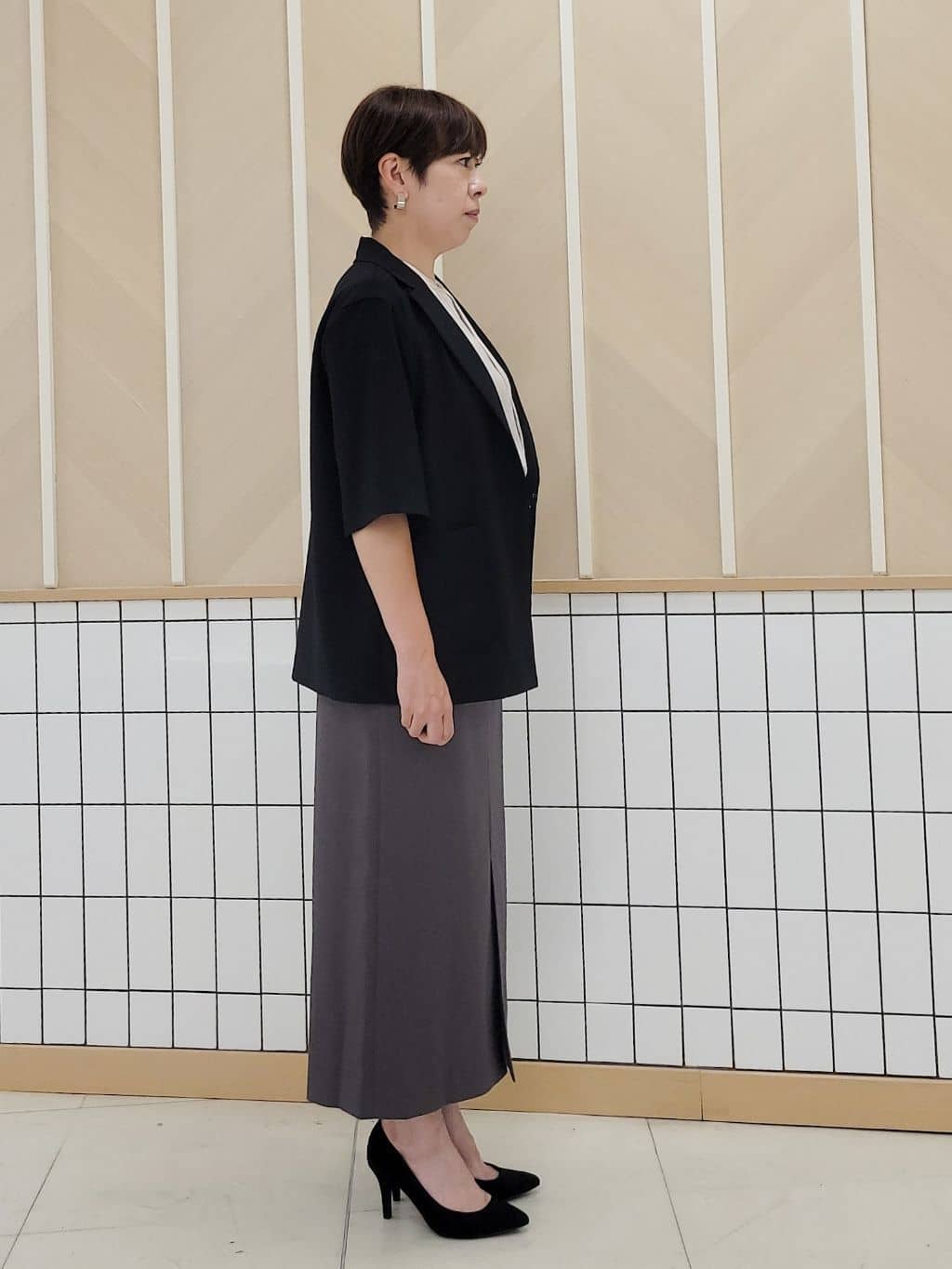 tomoさんの「COUP DE CHANCE｜【手洗い可／日本製】五分袖ジャケット」を使ったコーディネート
