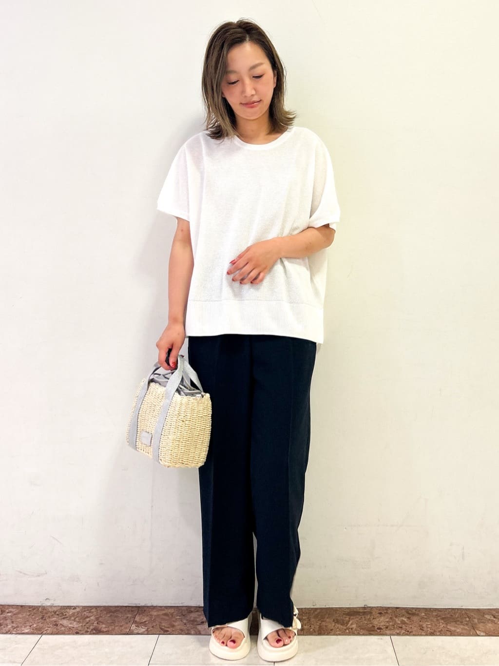 madokaさんの「OPAQUE.CLIP｜《5色展開／S-LLサイズ》リラクシーメッシュニット【洗濯機洗い可】」を使ったコーディネート