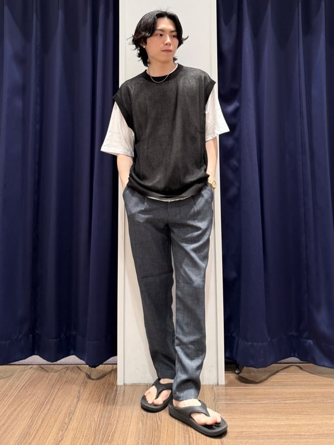 Tightさんの「THE SHOP TK｜◆リネンライク イージーパンツ 吸水速乾/洗濯機OK/ベルト要らず/セットアップ可」を使ったコーディネート