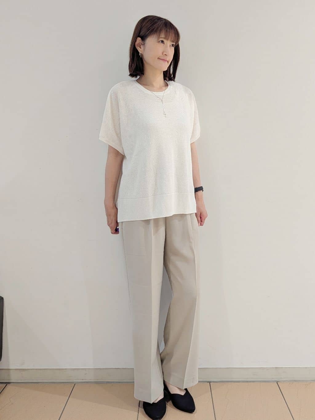 Miさんの「OPAQUE.CLIP｜《5色展開／S-LLサイズ》リラクシーメッシュニット【洗濯機洗い可】」を使ったコーディネート
