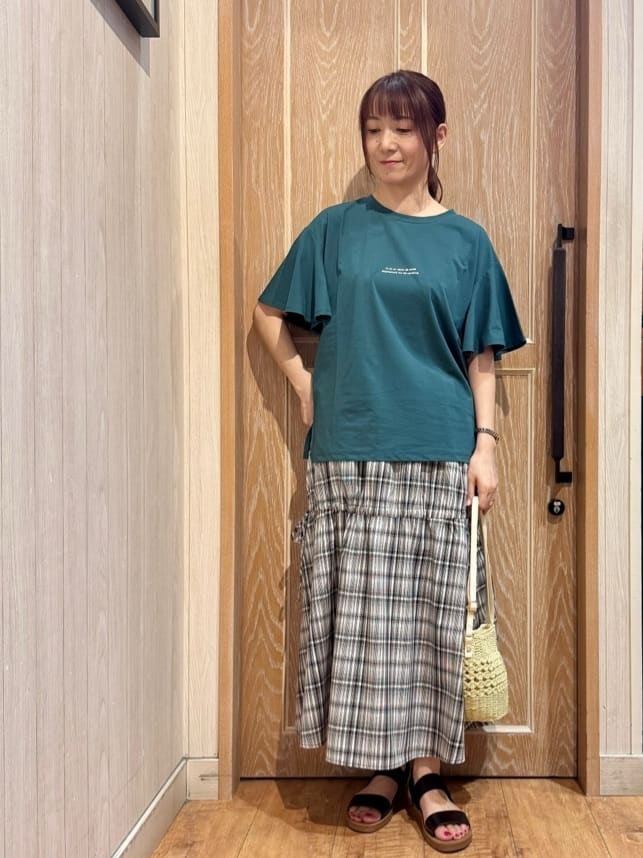 KAORIさんの「SHOO･LA･RUE｜【S-LL】シルエットが変えられる チェック柄リボンフレアスカート」を使ったコーディネート