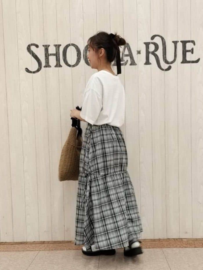 masamiさんの「SHOO･LA･RUE｜【S-LL】シルエットが変えられる チェック柄リボンフレアスカート」を使ったコーディネート