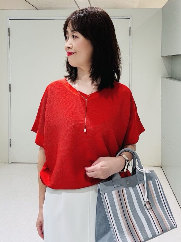 makiさんの「UNTITLED｜【手洗い可】マルチストライプニットバッグ」を使ったコーディネート