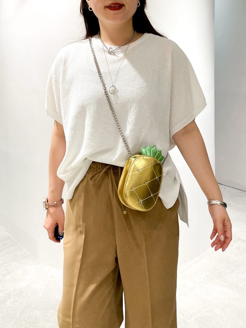 かりんさんの「OPAQUE.CLIP｜《5色展開／S-LLサイズ》リラクシーメッシュニット【洗濯機洗い可】」を使ったコーディネート