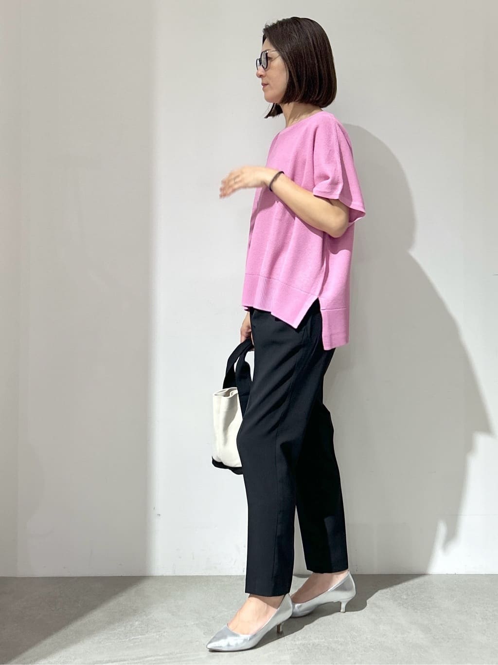 NAKAさんの「OPAQUE.CLIP｜《5色展開／S-LLサイズ》リラクシーメッシュニット【洗濯機洗い可】」を使ったコーディネート