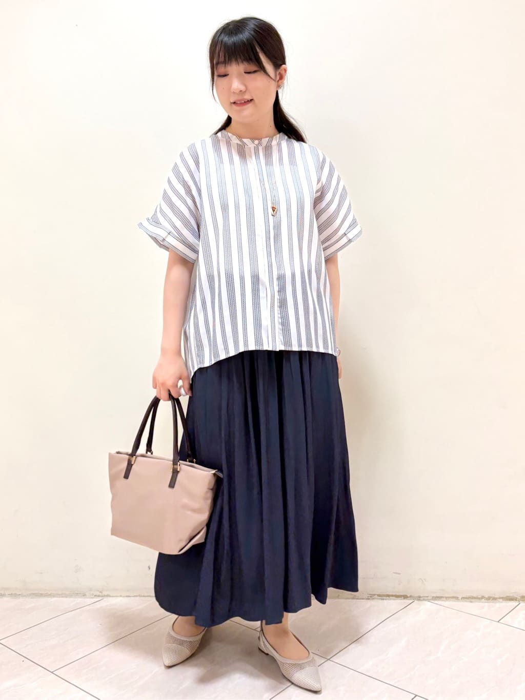 mikiさんの「Reflect｜【洗える】ドビーストライプブラウス」を使ったコーディネート