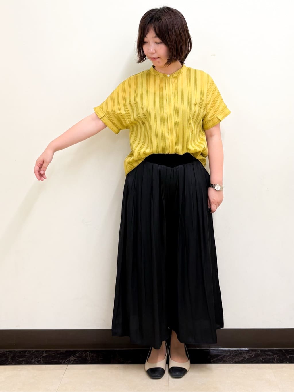 ミヨさんの「Reflect｜【洗える】ドビーストライプブラウス」を使ったコーディネート