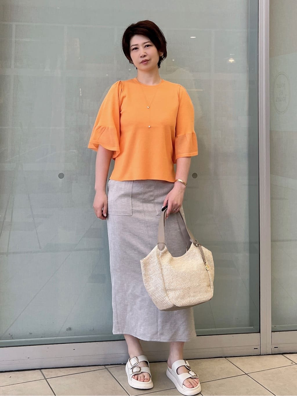 yo-koさんの「OPAQUE.CLIP｜《5色展開》シアーフレアスリーブニット【洗濯機洗い可】」を使ったコーディネート