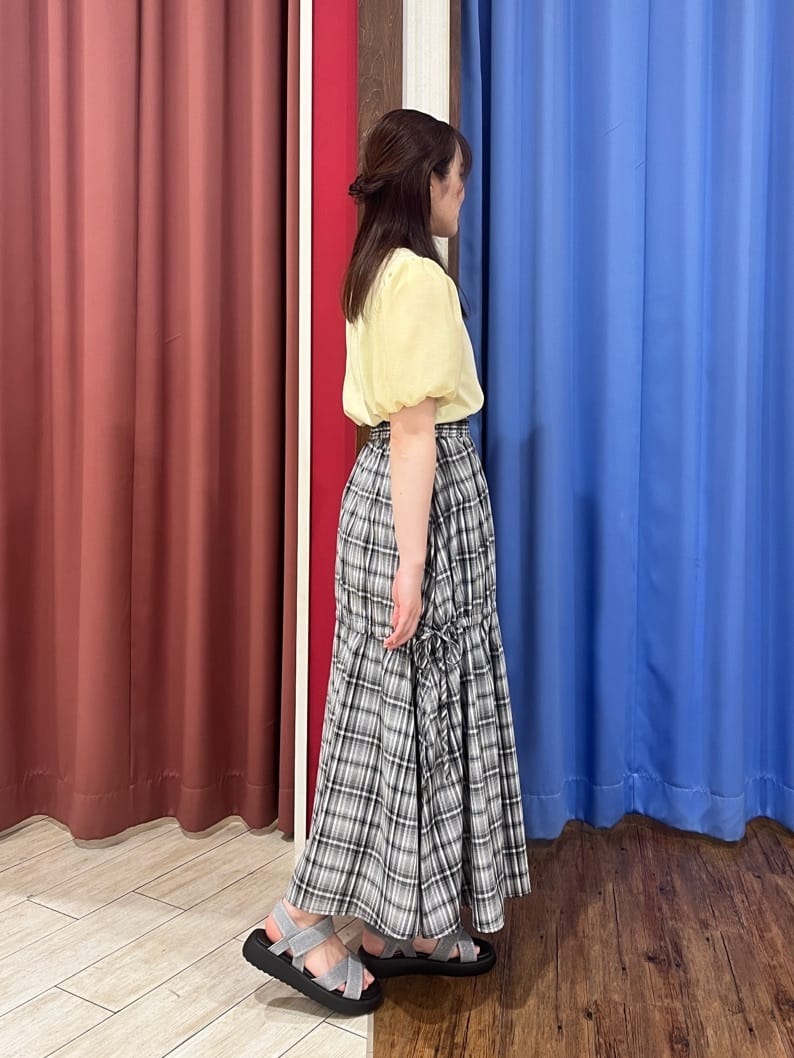 ゑさんの「SHOO･LA･RUE｜【S-LL】シルエットが変えられる チェック柄リボンフレアスカート」を使ったコーディネート