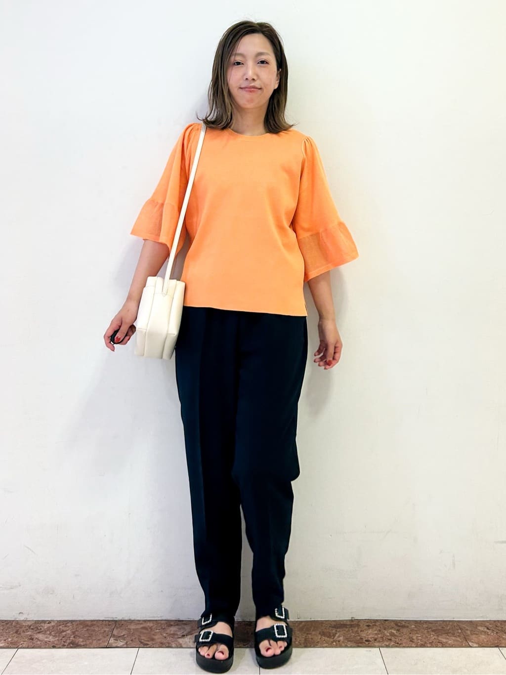 madokaさんの「OPAQUE.CLIP｜《5色展開》シアーフレアスリーブニット【洗濯機洗い可】」を使ったコーディネート