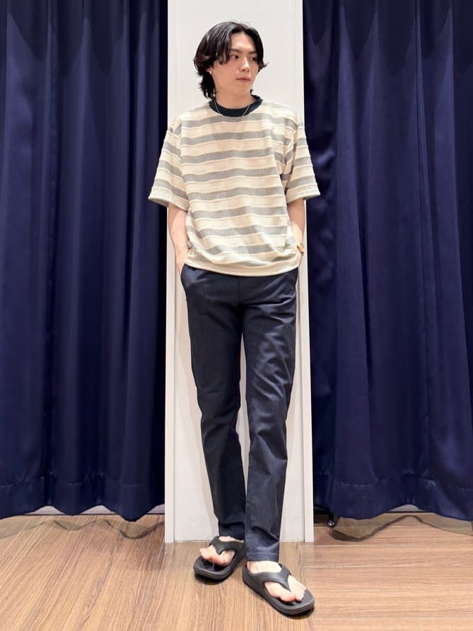 Tightさんの「THE SHOP TK｜変形ボーダー半袖Tシャツ【洗濯機OK】」を使ったコーディネート