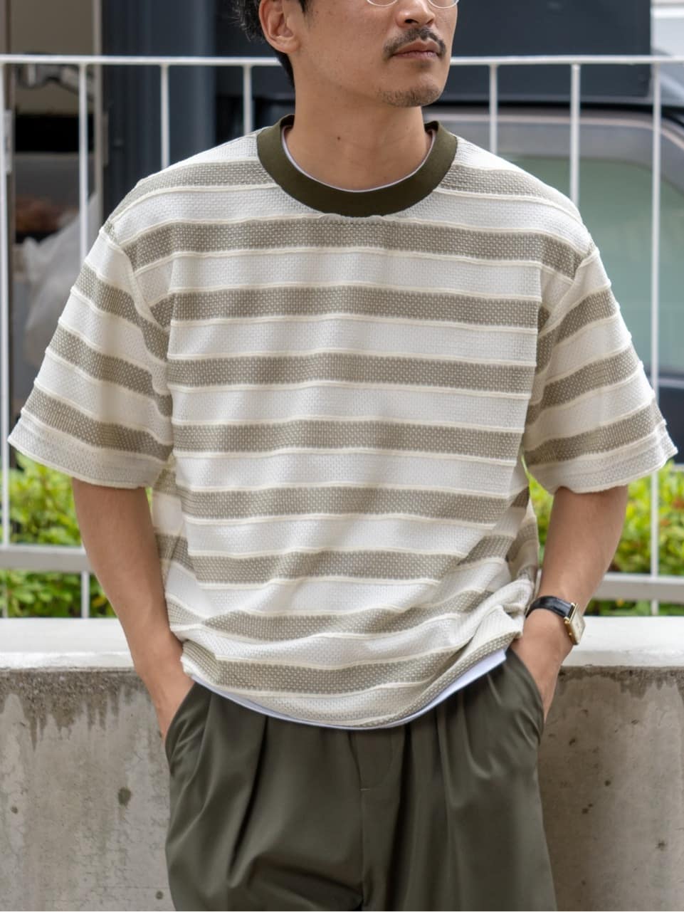 FUMIYAさんの「THE SHOP TK｜変形ボーダー半袖Tシャツ【洗濯機OK】」を使ったコーディネート