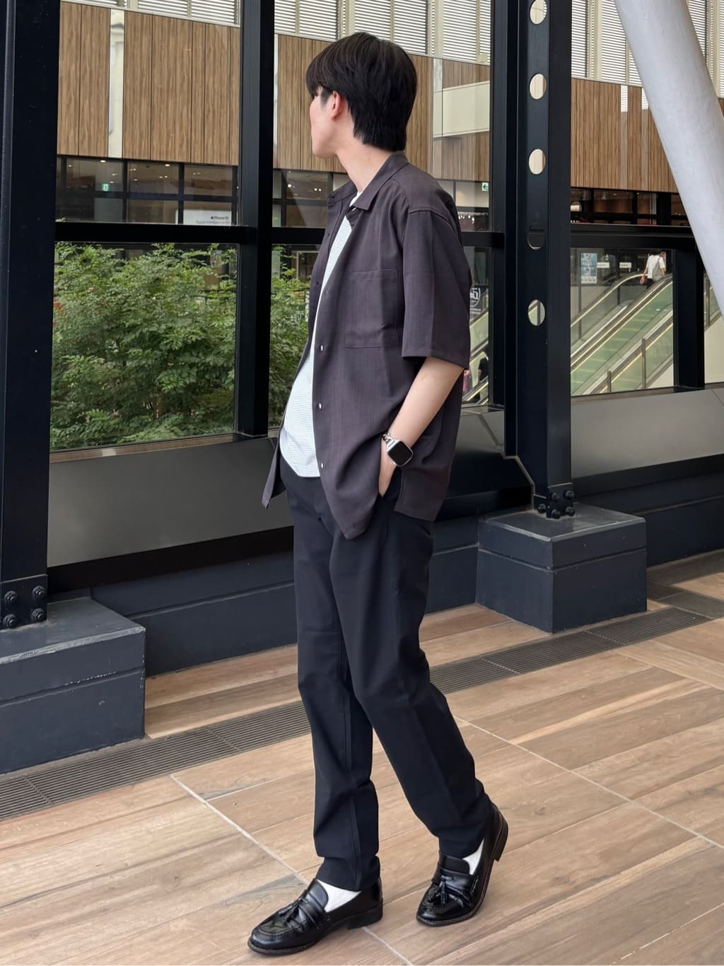 うらしーさんの「THE SHOP TK｜パーフェクテックボーダー 半袖Tシャツ 吸水速乾／洗濯機OK」を使ったコーディネート