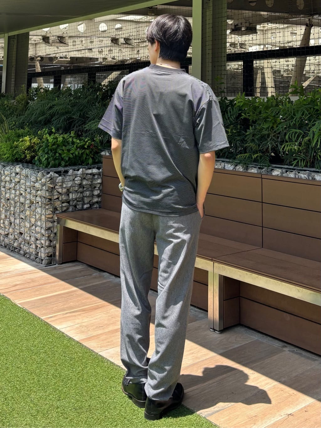 うらしーさんの「THE SHOP TK｜パーフェクテックボーダー 半袖Tシャツ 吸水速乾／洗濯機OK」を使ったコーディネート