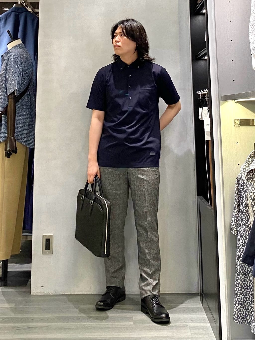 nishiさんの「TAKEO KIKUCHI｜【抗菌防臭】COOL DOTS（R）ドビープリント ジャケット」を使ったコーディネート