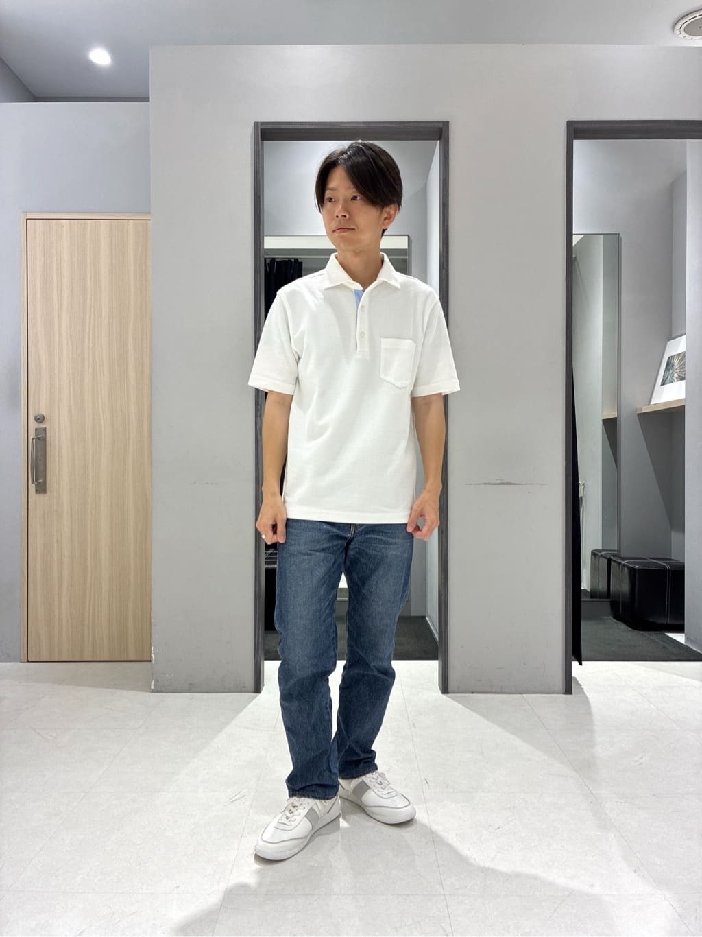 わいずみさんの「TAKEO KIKUCHI｜【抗菌防臭／9色5サイズ展開】ハニカムメランジ ポロシャツ」を使ったコーディネート