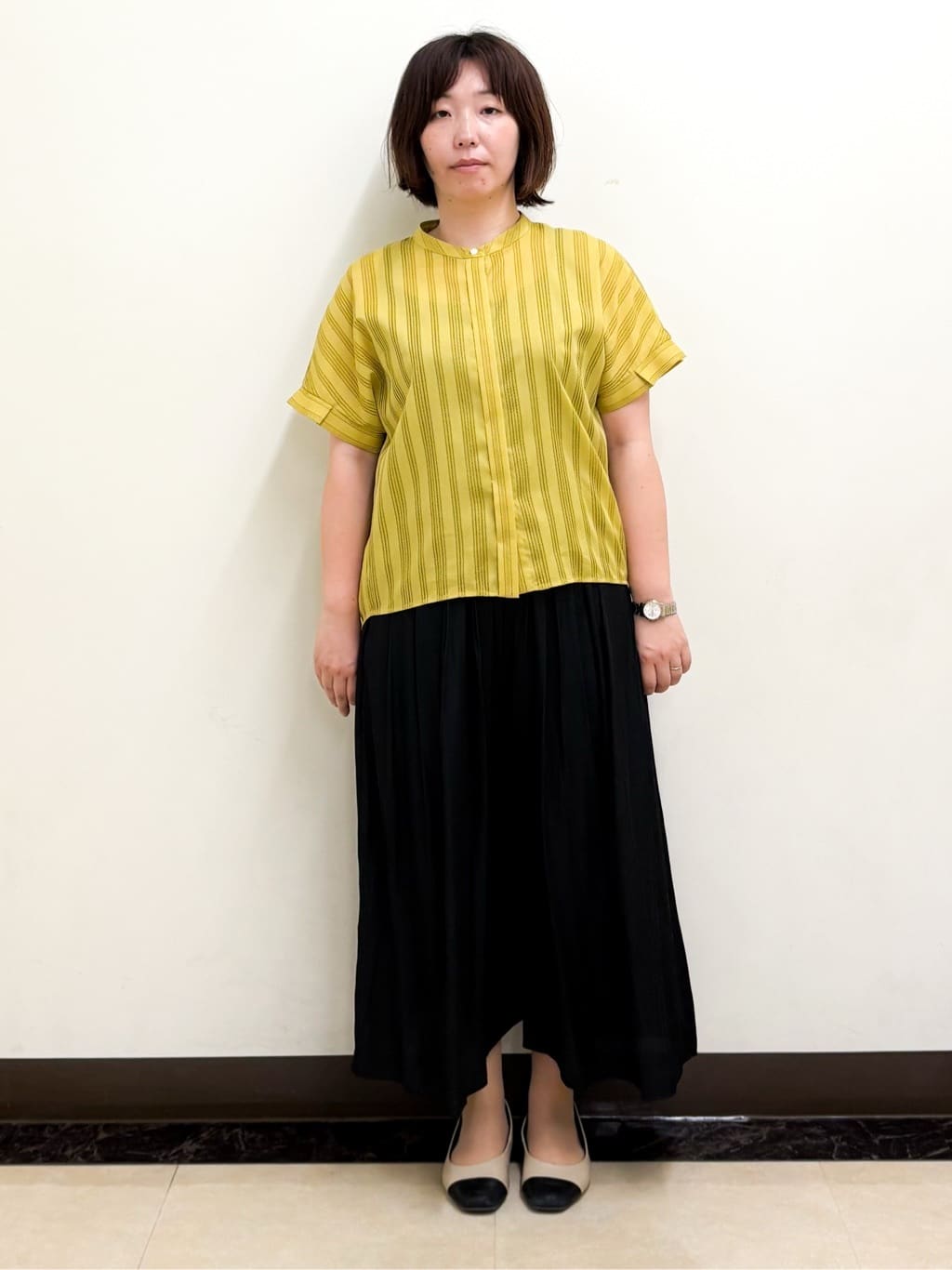 ミヨさんの「Reflect｜【洗える】ドビーストライプブラウス」を使ったコーディネート