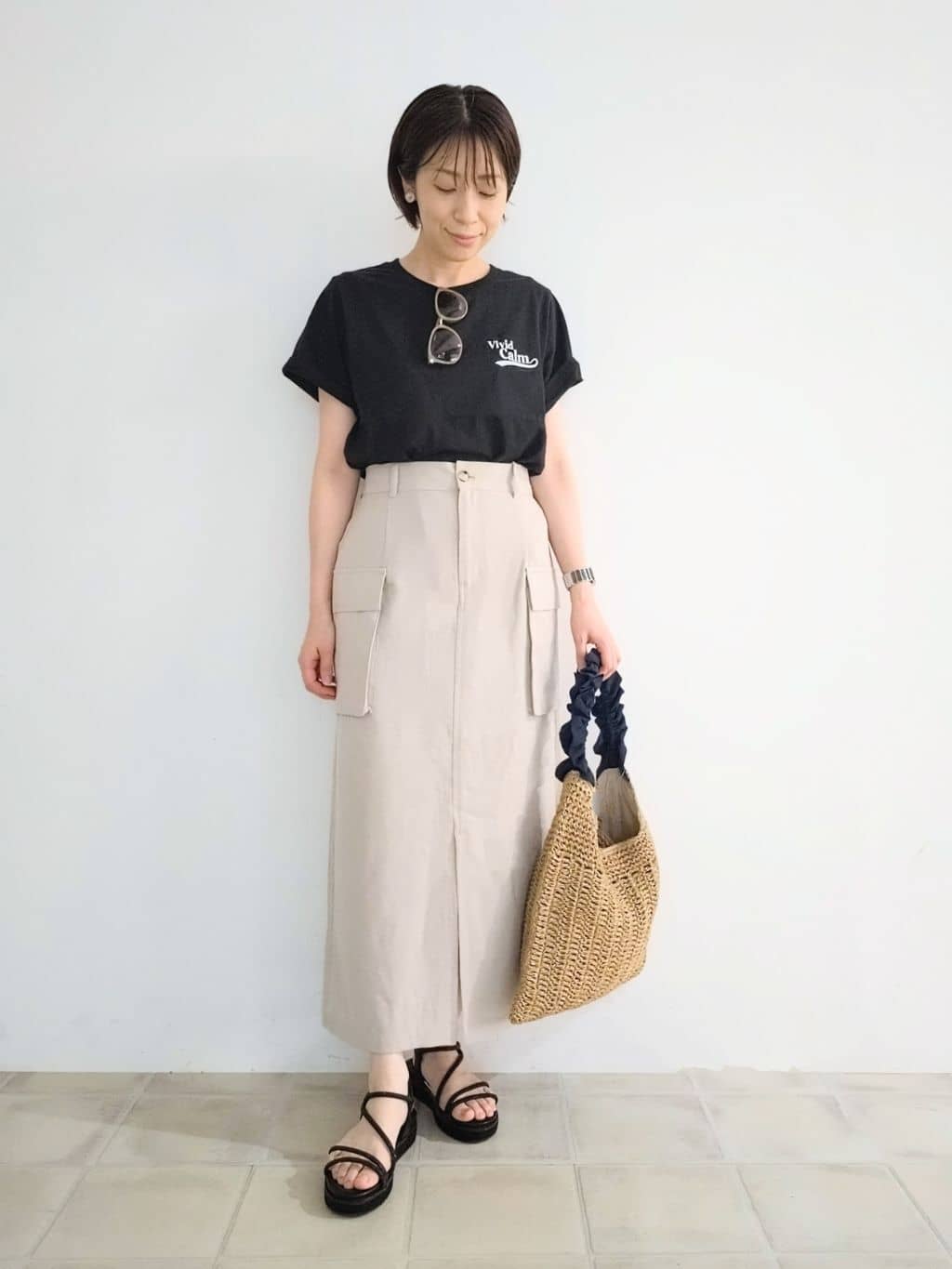 miomioさんの「SHOO･LA･RUE｜【S-LL】大人のきれいめカジュアルに 麻調カーゴナロースカート」を使ったコーディネート