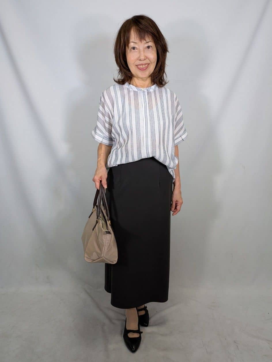 k.kazunoさんの「Reflect｜【洗える】ドビーストライプブラウス」を使ったコーディネート