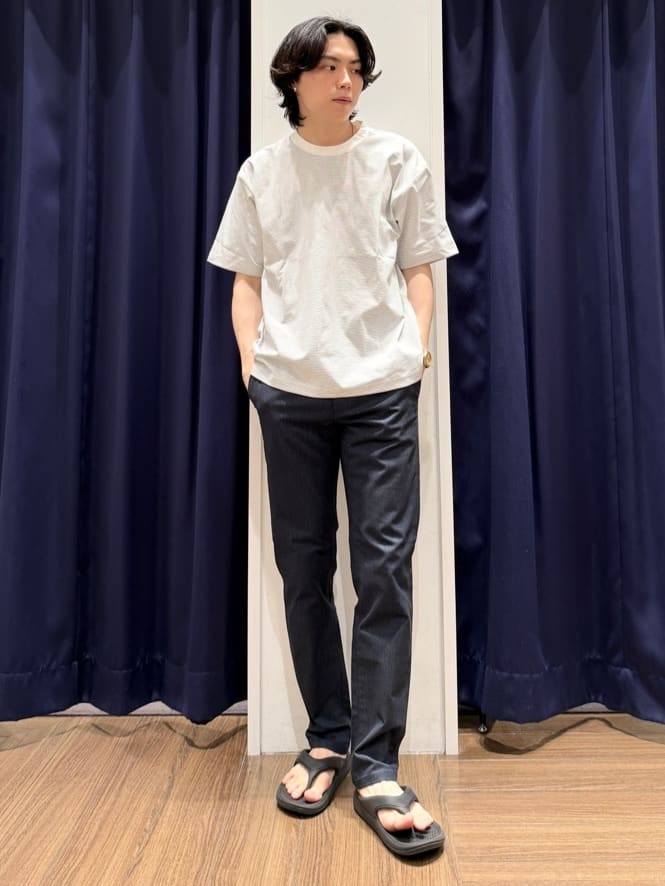 Tightさんの「THE SHOP TK｜パーフェクテックボーダー 半袖Tシャツ 吸水速乾／洗濯機OK」を使ったコーディネート