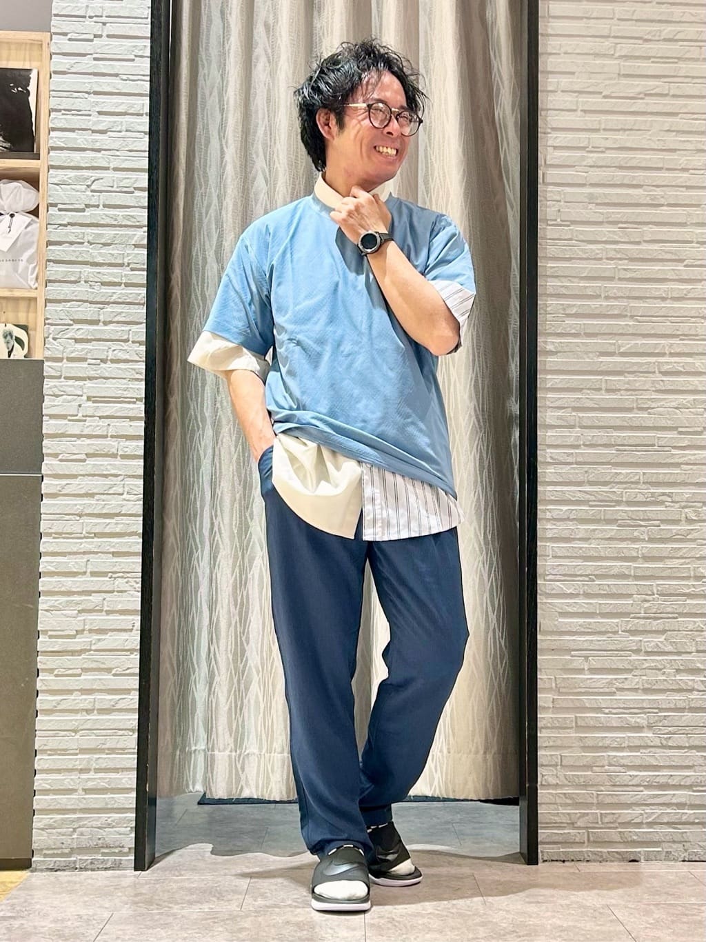 KENJI Iさんの「THE SHOP TK｜パーフェクテックリンクス半袖Tシャツ 【接触冷感／吸水速乾／UVカット／洗濯機OK】」を使ったコーディネート