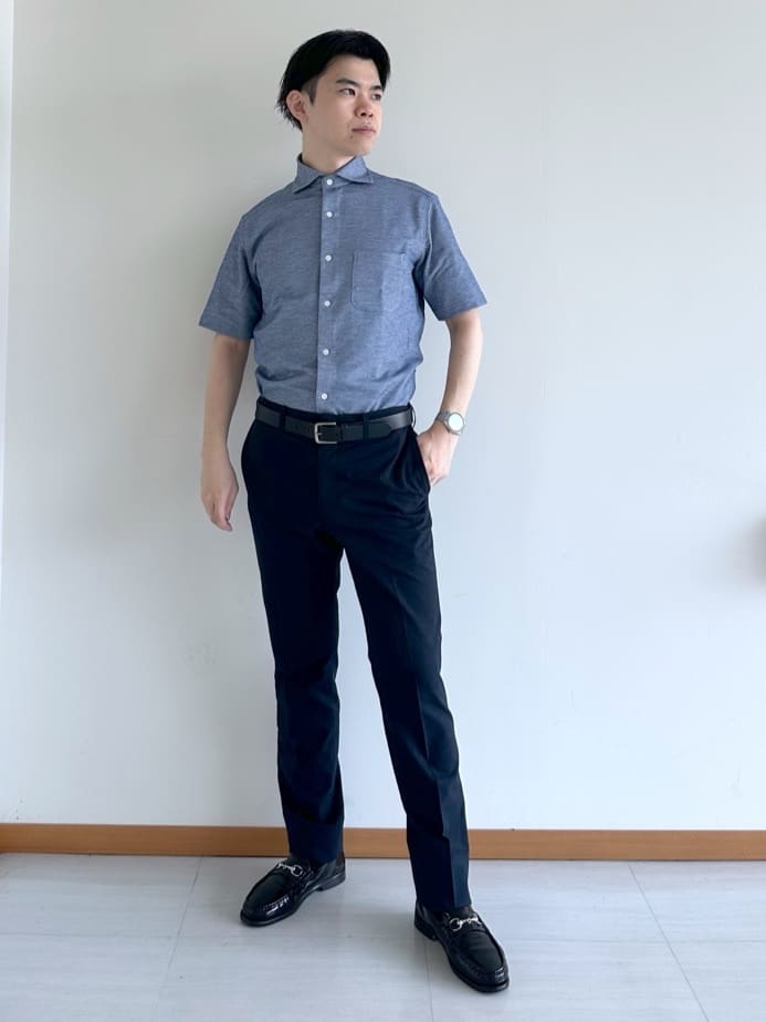 イッシーさんの「TAKEO KIKUCHI｜【抗菌防臭】COOL DOTS（R）ドビープリント パンツ」を使ったコーディネート