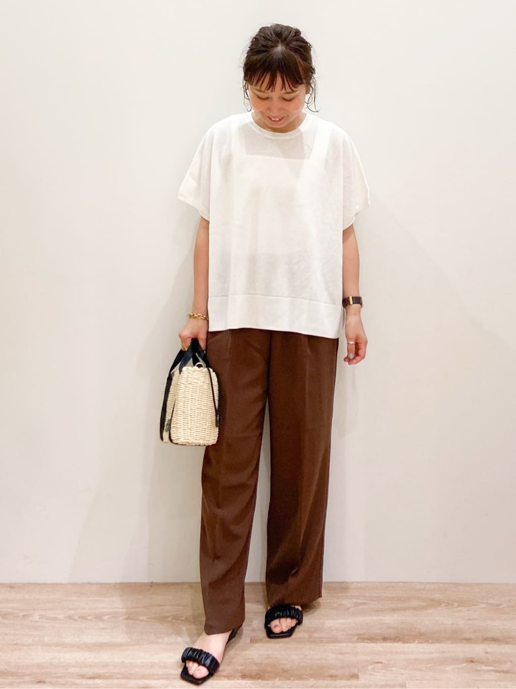 risayanさんの「OPAQUE.CLIP｜《5色展開／S-LLサイズ》リラクシーメッシュニット【洗濯機洗い可】」を使ったコーディネート