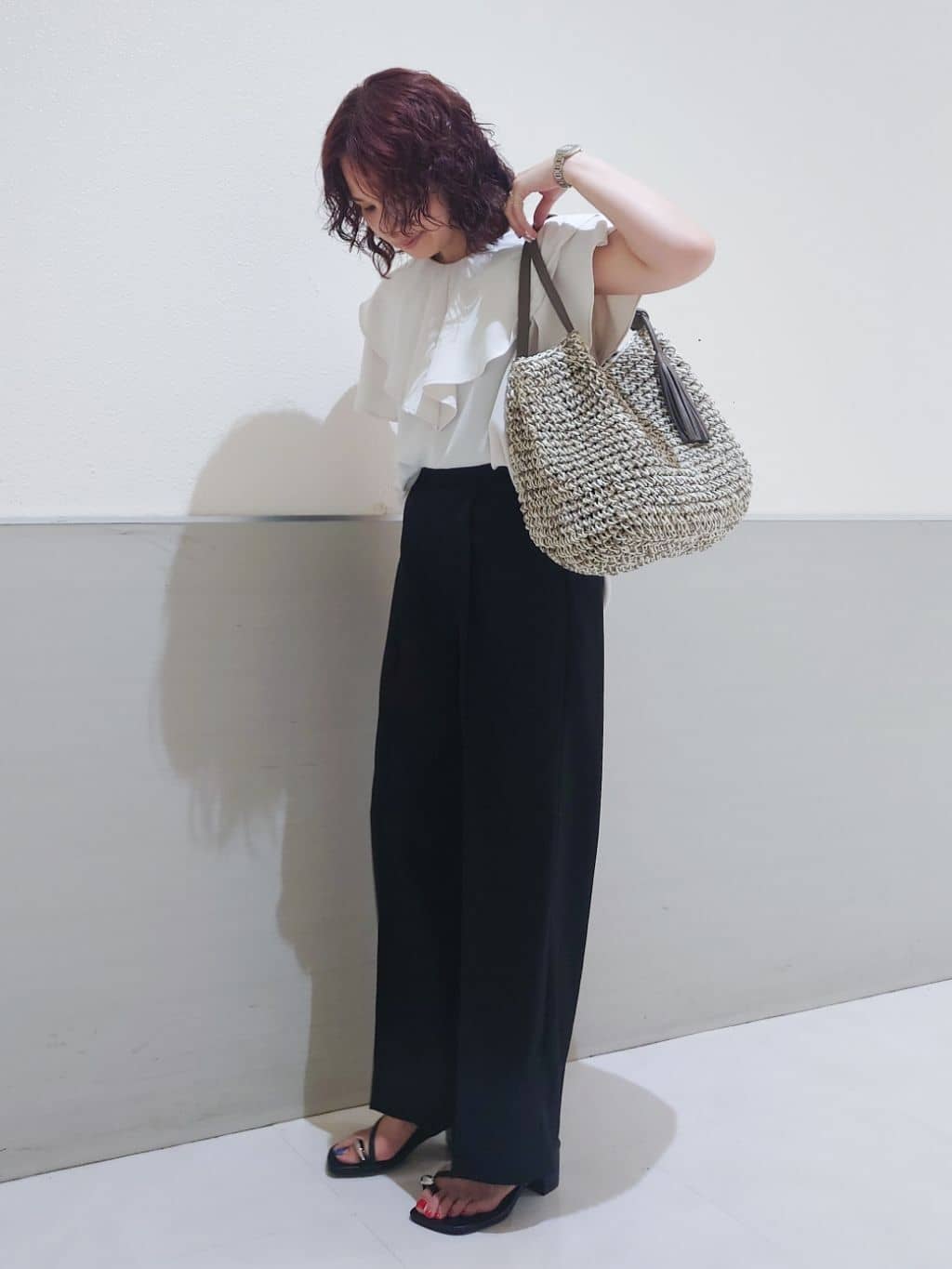 maruさんの「THE SHOP TK｜【ONOFF活躍】フリルデザインブラウス/セットアップ可」を使ったコーディネート