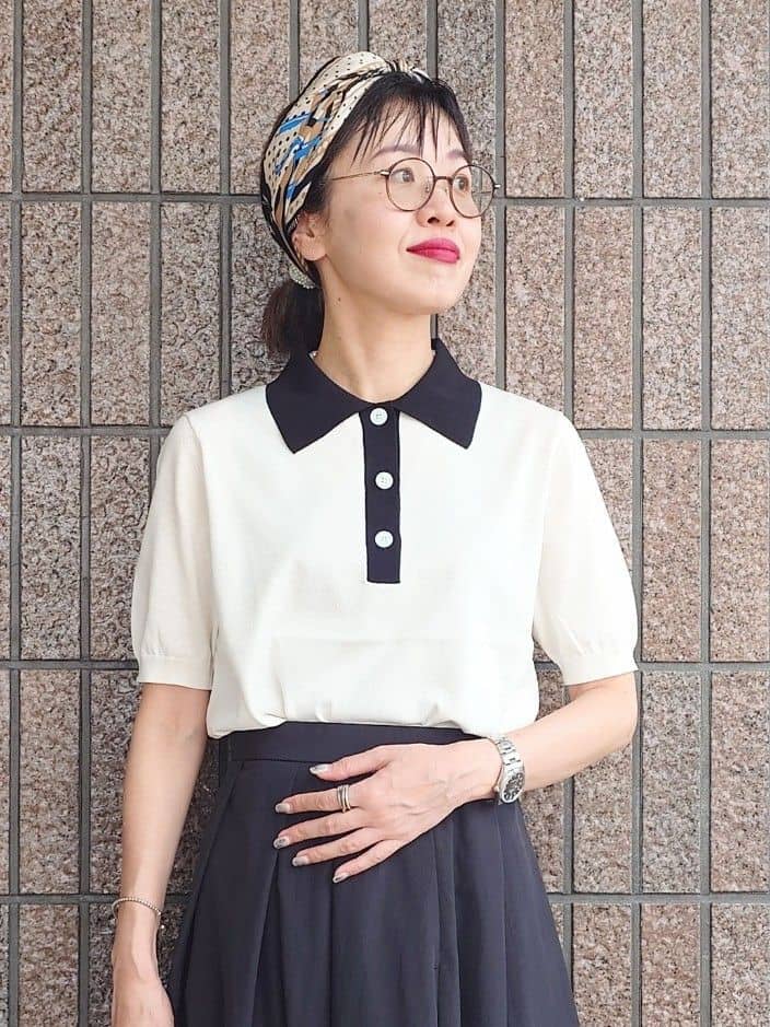 MUTSUKOさんの「UNTITLED｜【トレンド/きれいめ】5分袖ポロニット」を使ったコーディネート