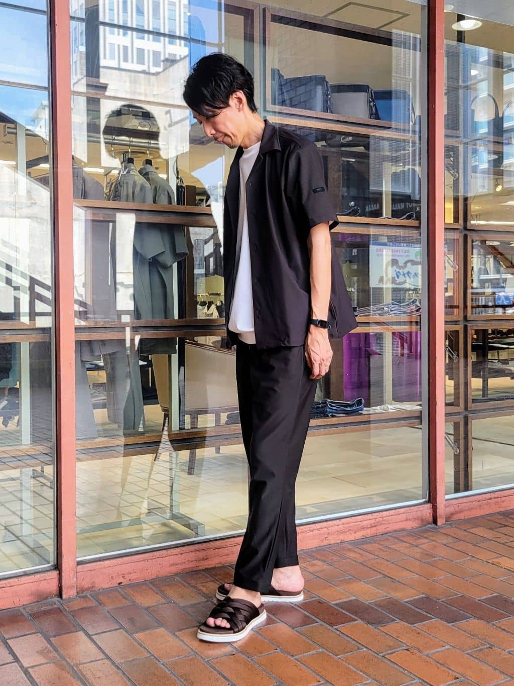 piroyaさんの「TAKEO KIKUCHI｜【COOL CITY WEAR】エアートール オープンカラーシャツ /接触冷感・通気性」を使ったコーディネート